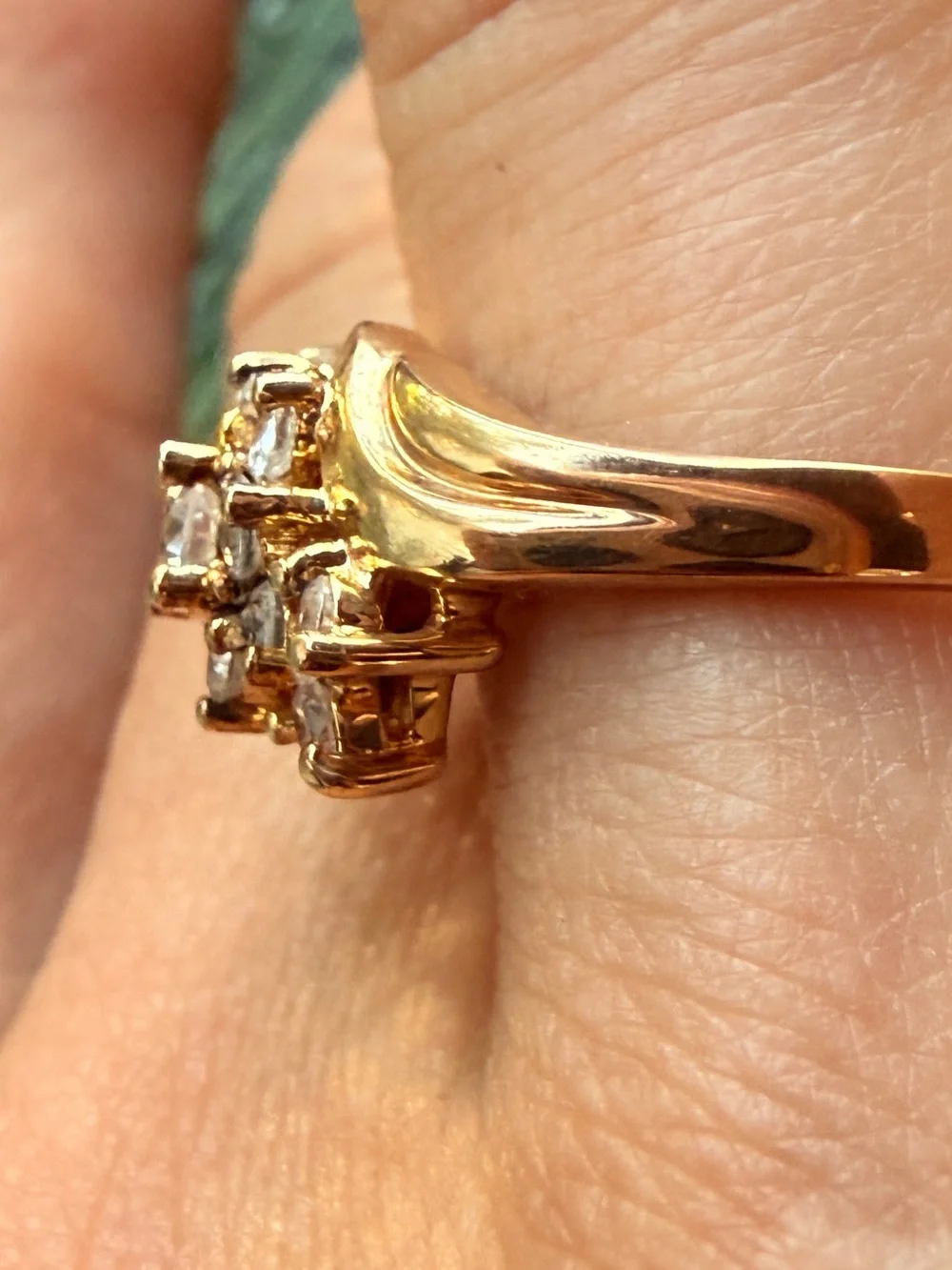 Vintage 925 Gold Vermeil Cubic Zirconia Diamond Cluster Bypass Ring